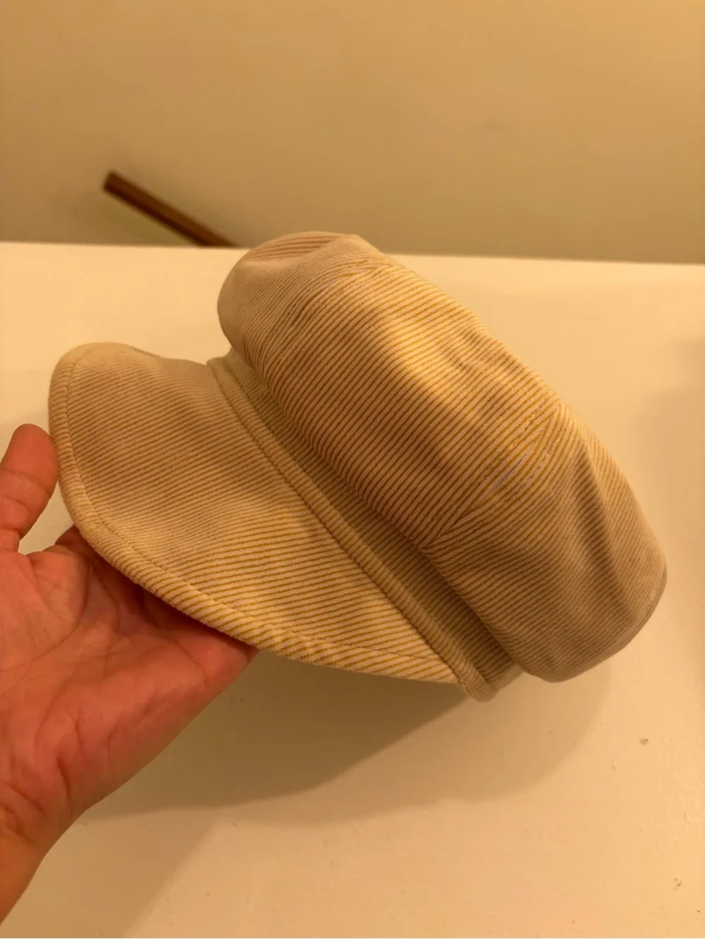 WYETH Beige Pinstripe Newsboy Baker Boy Cap One Size